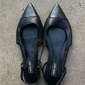 Nine West Black Pointed Toe Slingback Flats